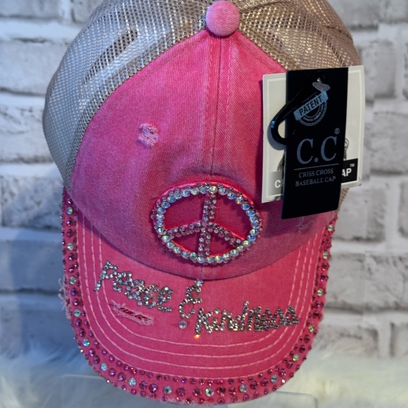 Custom hand Rhinestoned Peace & Kindness  Ponytail Trucker Hat – NWT ✨ - Picture 2 of 5